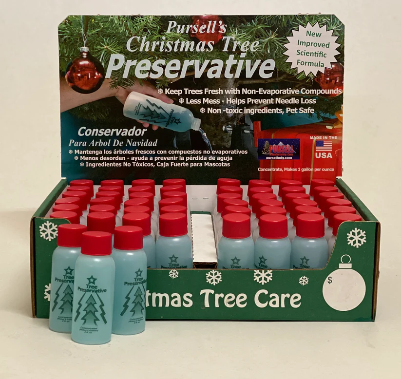 Christmas tree preservative bottles on display